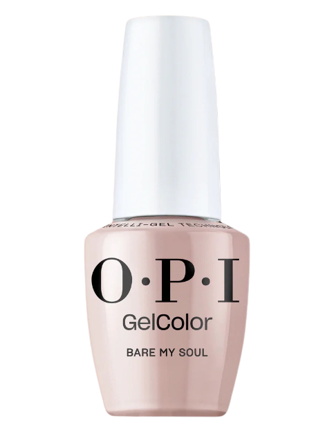בקבוק לק ג'ל OPI בגוון ניוד טבעי ועדין Bare My Soul, עם מכסה ותווית גלויים