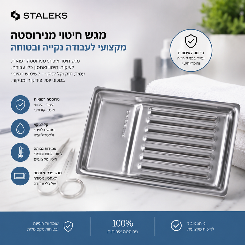 מגש חיטוי מנירוסטה מקצועית Staleks | לאחסון וחיטוי כלי עבודה