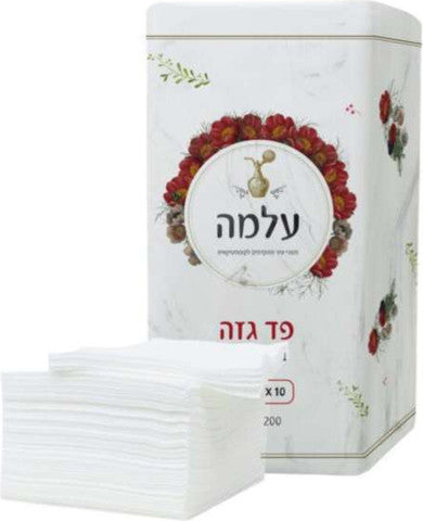 פד גזה גדול 10×10 ס"מ מבית עלמה, 200 יחידות