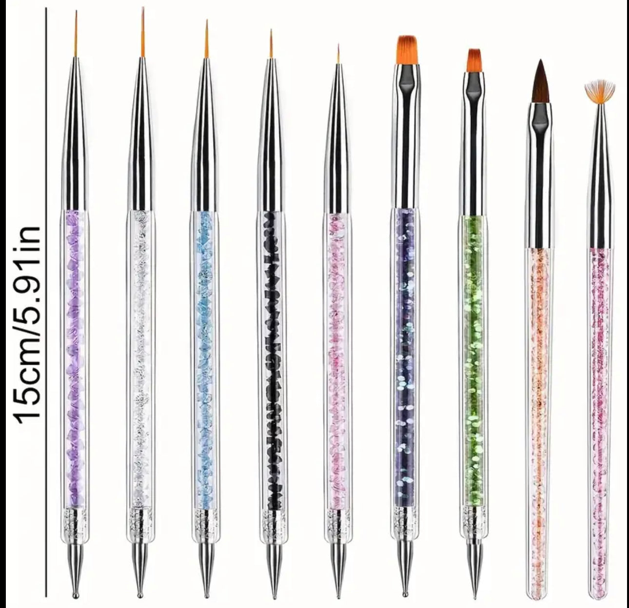 סט 9 מכחולים מגוון לציפורניים